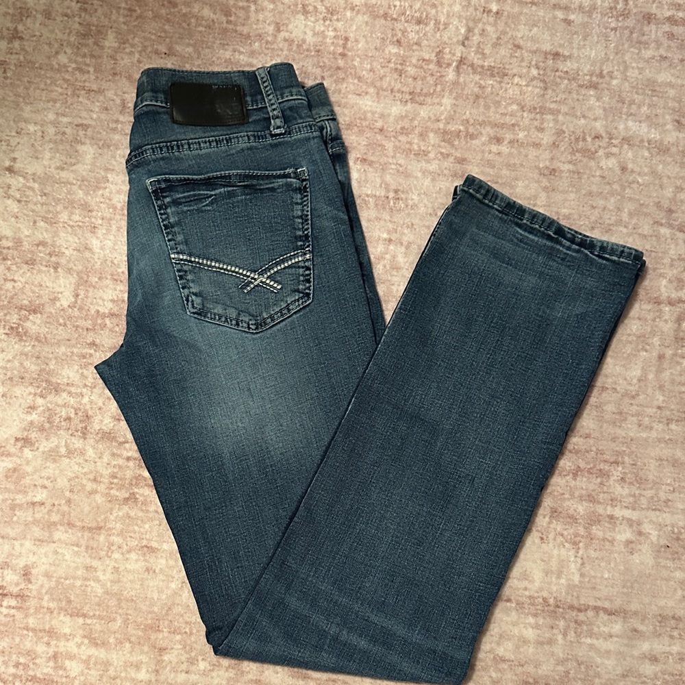BKE Men's Boot-Leg Jeans in Dark Blue Denim